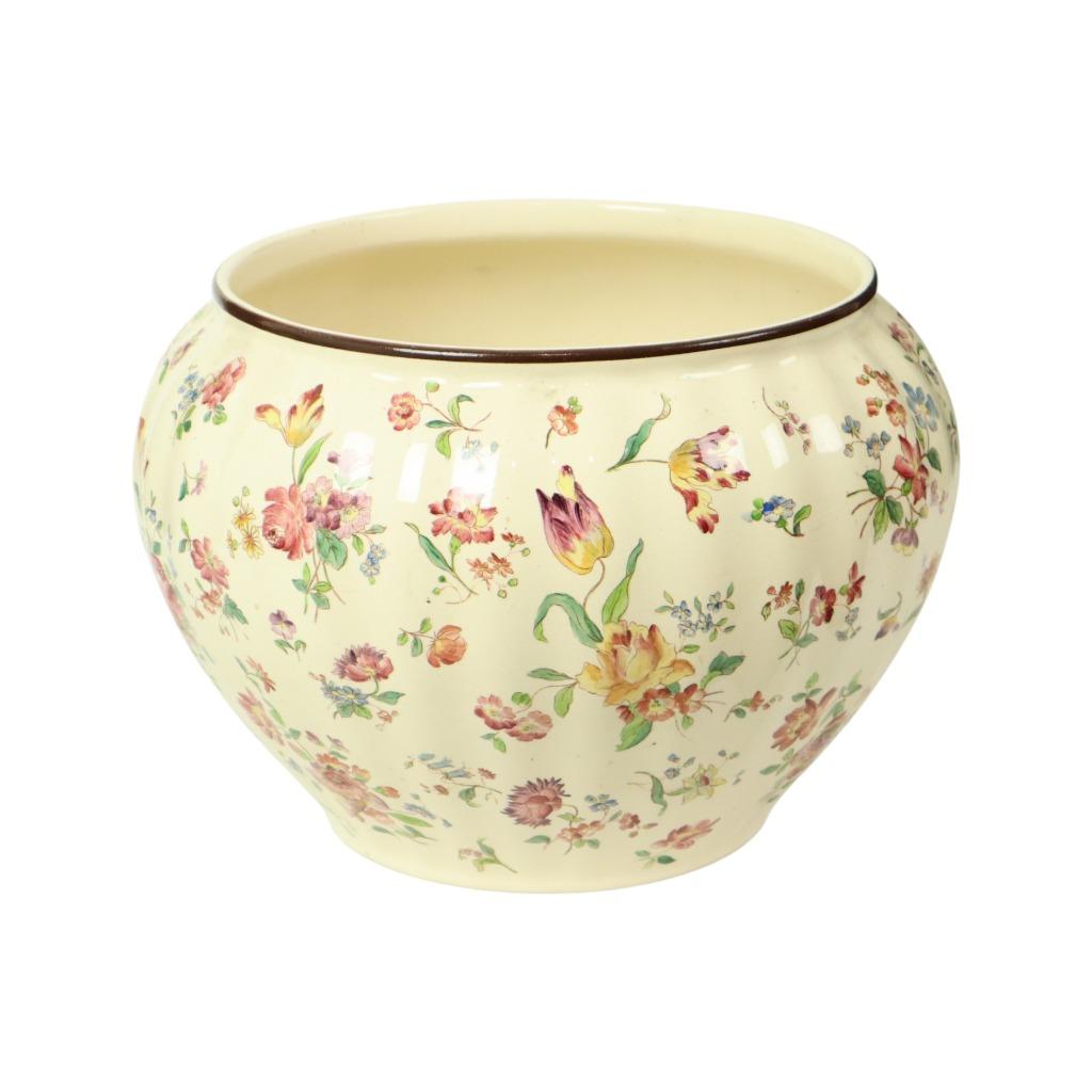 Grote Polychrome Bloempot Cache Pot Longchamp Frankrijk 36cm, 25 tot 40 cm, Gebruikt, Rond, Binnen