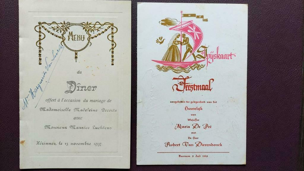Oude menukaarten huwelijk. 10 stuks, Verzamelen, Ophalen of Verzenden