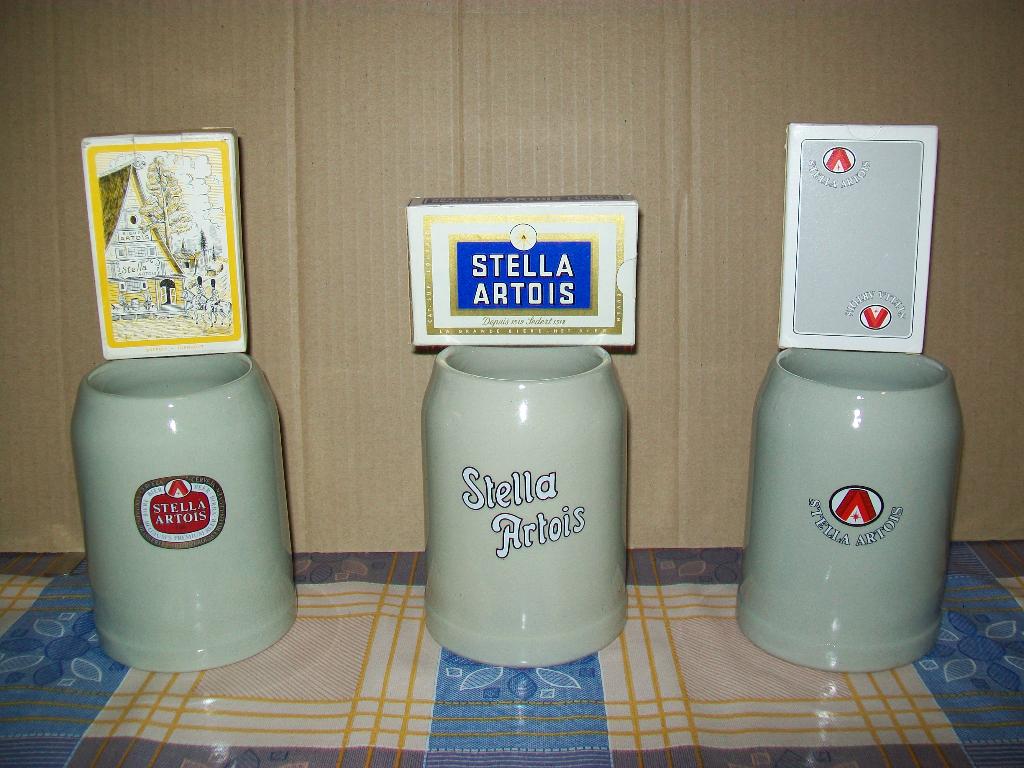 Stella Artois - Bierpot - Speelkaarten Bierglas Glas - Delft, Verzamelen, Ophalen of Verzenden, Gebruikt, Glas of Glazen, Stella Artois