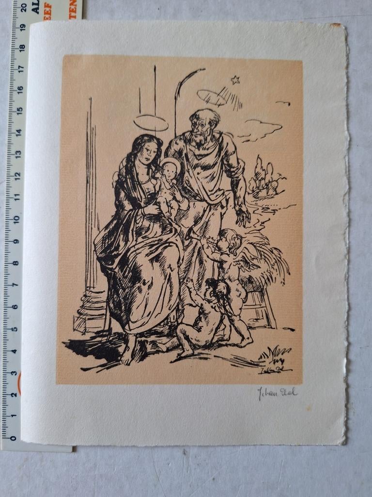 Gelegenheidsgrafiek Jules Van Ael voor Kerstmis, Antiek en Kunst, Kunst | Etsen en Gravures, Ophalen of Verzenden