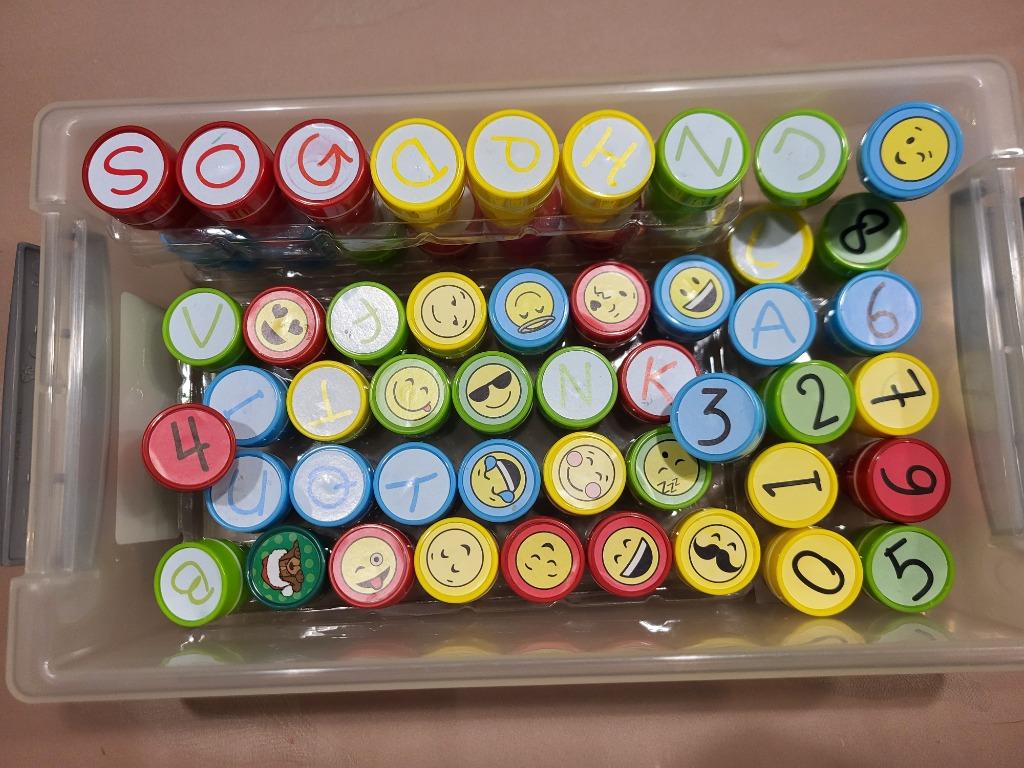 Stempels: letters, cijfers, smileys (54 stuks), Ophalen, Gebruikt, Knutselen