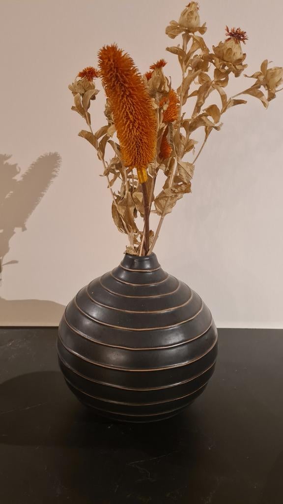 Bol vaas zwart met gouden randen, Maison & Meubles, Accessoires pour la Maison | Vases, Enlèvement ou Envoi, Noir