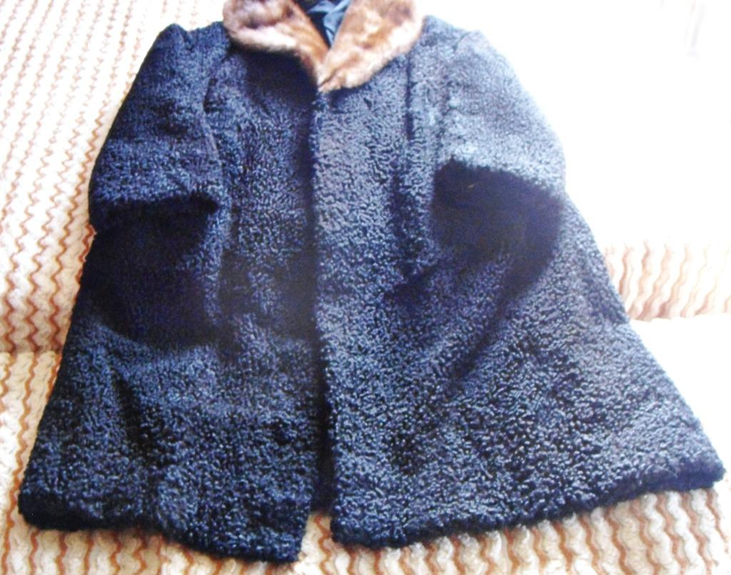 Manteau en fourrure d'astrakan véritable + col en vison, Enlèvement, Comme neuf, Noir