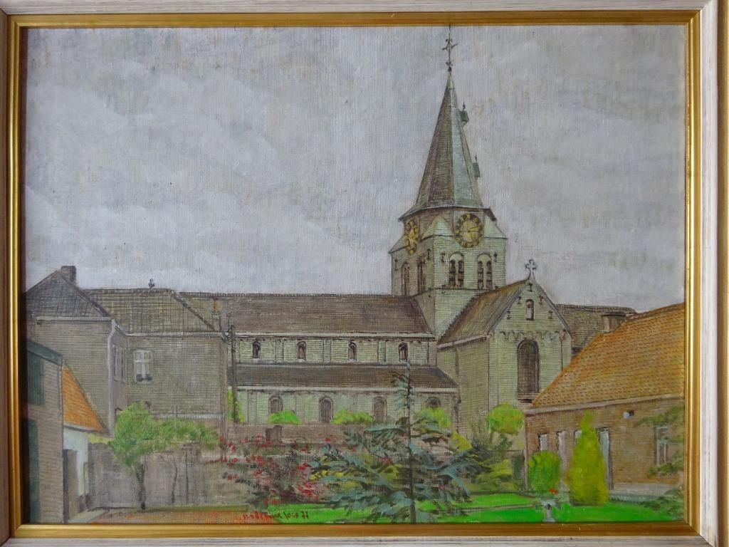 José Van de Vijver, doek, 60 x 80, Kerkzicht '77, Antiek en Kunst, Ophalen