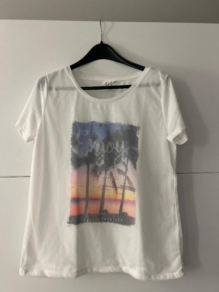 Casual Ladies witte T-shirt met print en tekst, Wit, Ophalen of Verzenden, Zo goed als nieuw, Korte mouw
