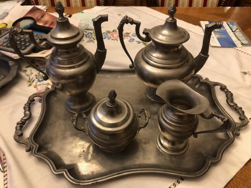 Set tinnen servies + asbak, Antiek en Kunst, Antiek | Tin, Ophalen