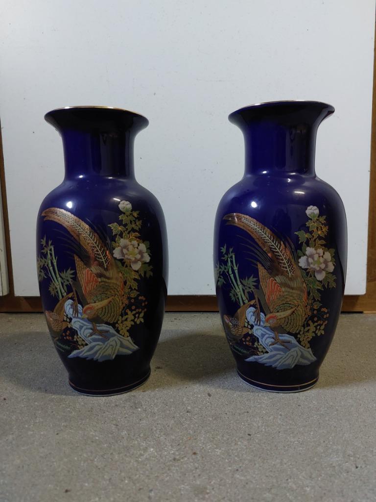 Kobaltblauw Blauw Japans Japanse vaas koppel Fazanten Azië, Blauw, Aardewerk of Porselein, Ophalen of Verzenden, Zo goed als nieuw