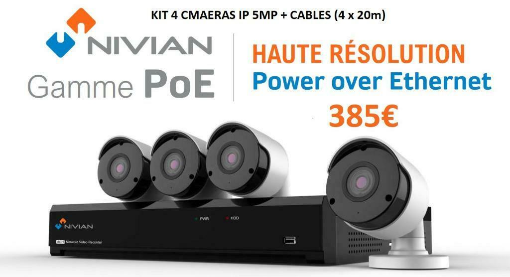 KIT 4 caméras IP 5MP POE + câbles, TV, Hi-fi & Vidéo, Caméras de surveillance, Neuf, Enlèvement ou Envoi