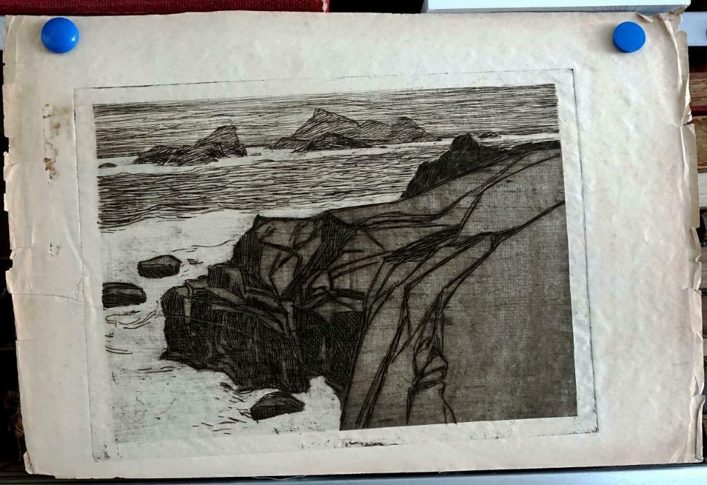 Aquatint Rotskust Formaat circa 36 x 54 cm, Antiek en Kunst, Kunst | Etsen en Gravures, Ophalen of Verzenden