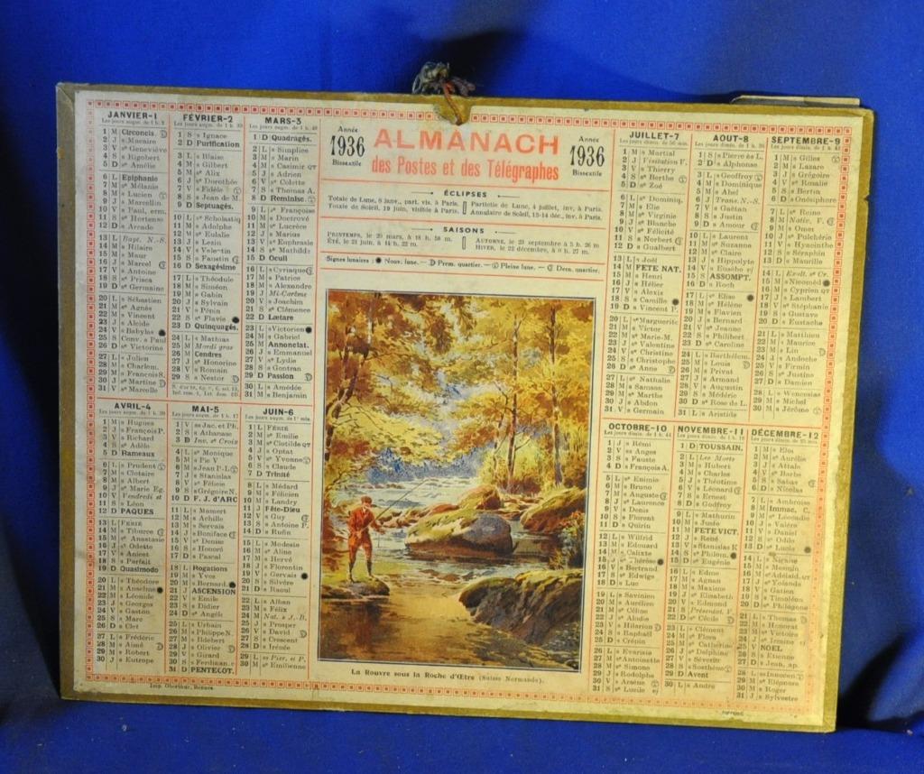 calendrier almanach des  PTT de 1936, Enlèvement ou Envoi, Utilisé
