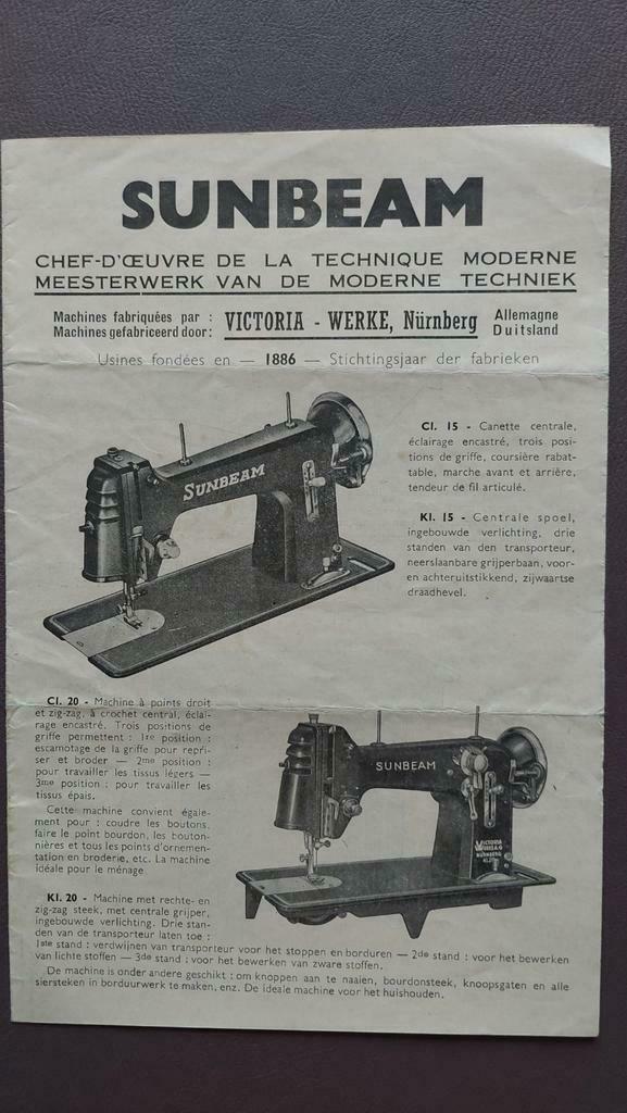 Oude reclame folder naaimachines SUNBEAM. Grand Bazar Gent, Boeken, Catalogussen en Folders, Ophalen of Verzenden, Zo goed als nieuw