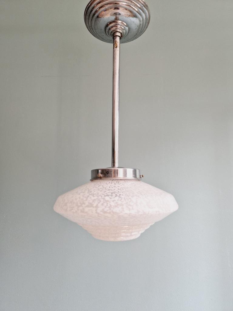 Suspension Art Déco en verre moucheté blanc, années 1930, Enlèvement ou Envoi