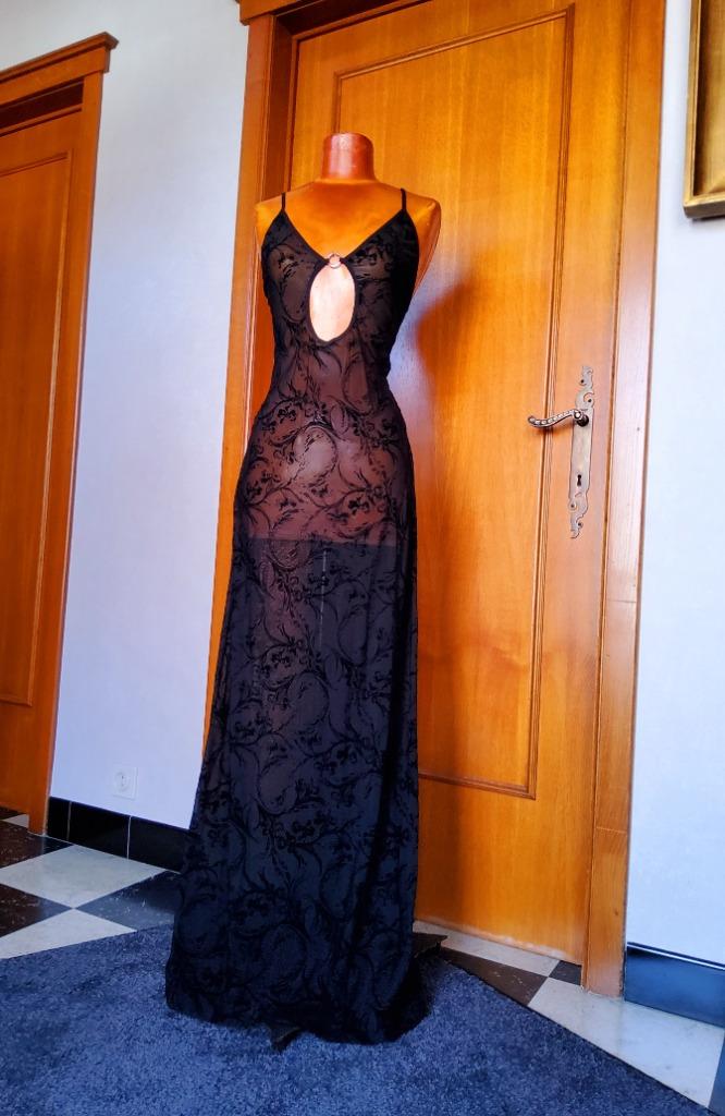 Robe longue en dentelle transparente avec anneaux en argent,, ANDERE, Envoi, Noir, Autres types