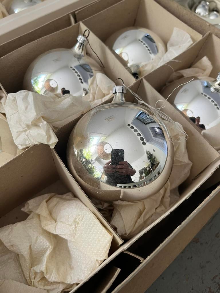 KERST KERSTBALLEN GLAS ZILVER LINT DECO, Ophalen of Verzenden, Zo goed als nieuw