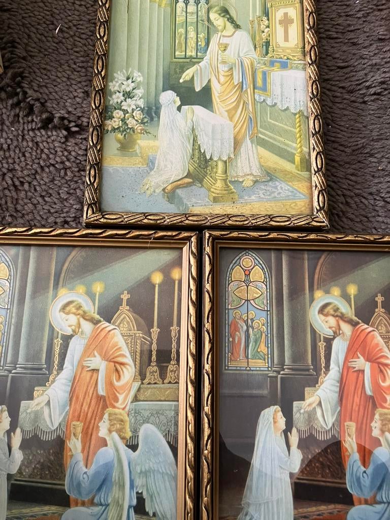 devotieprints- Communie gouden kaders 3 stuks, Ophalen