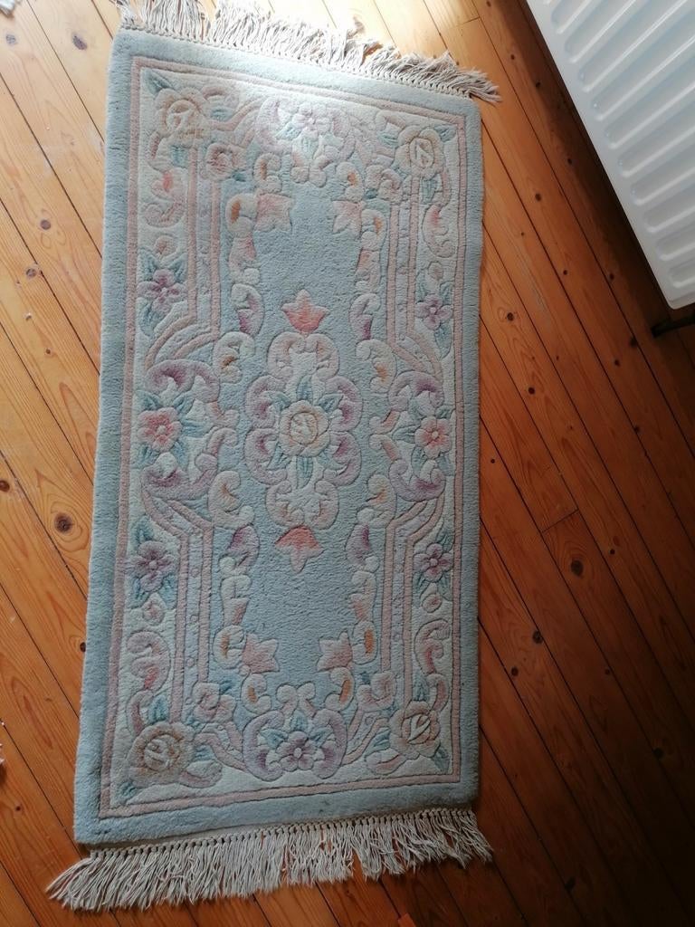 Handgeknoopt vintage tapijt pastel bloemen, Ophalen, Gebruikt, Groen