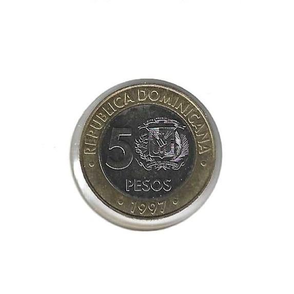 Dominicaanse Republ., 5 Pesos 1997, 50th Ann. Central Bank., Enlèvement ou Envoi, Amérique du Nord, Monnaie en vrac