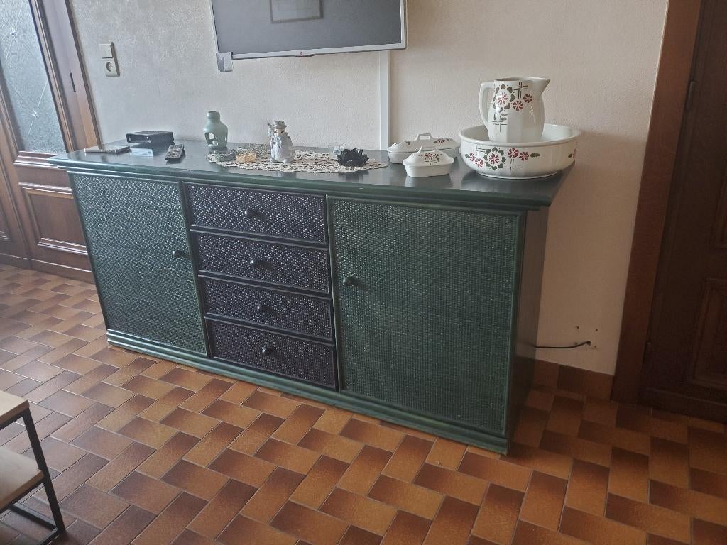 Buffetkast met rieten kasten, Ophalen, Gebruikt, Met deur(en), 150 tot 200 cm