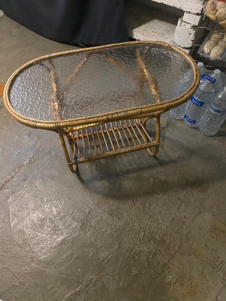 Rotan retro tafel, Huis en Inrichting, Tafels | Bijzettafels, Ophalen, Gebruikt