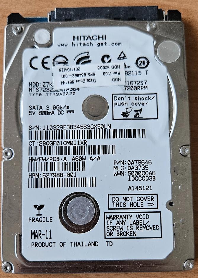 Hitachi 320GB 7200rpm 2.5inch Laptop Harde Schijf, Interne, Enlèvement, Utilisé, Laptop