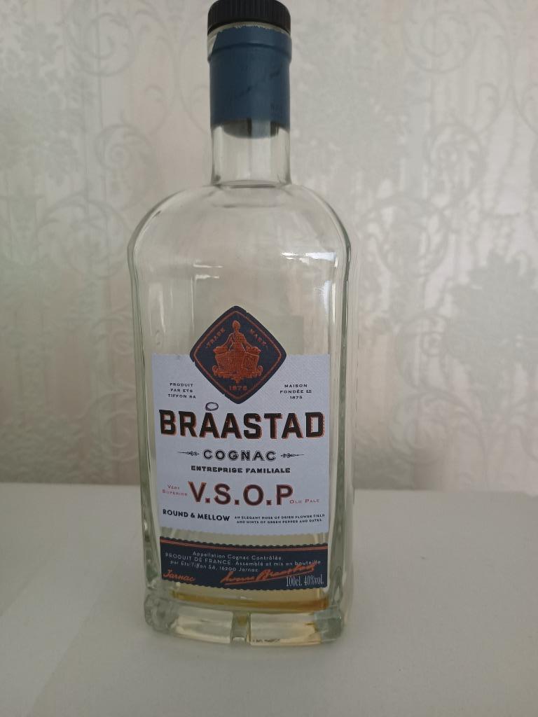 Lege Fles Braastad Cognac VSOP  40 % vol 1 Liter, Ophalen of Verzenden, Gebruikt, Verpakking