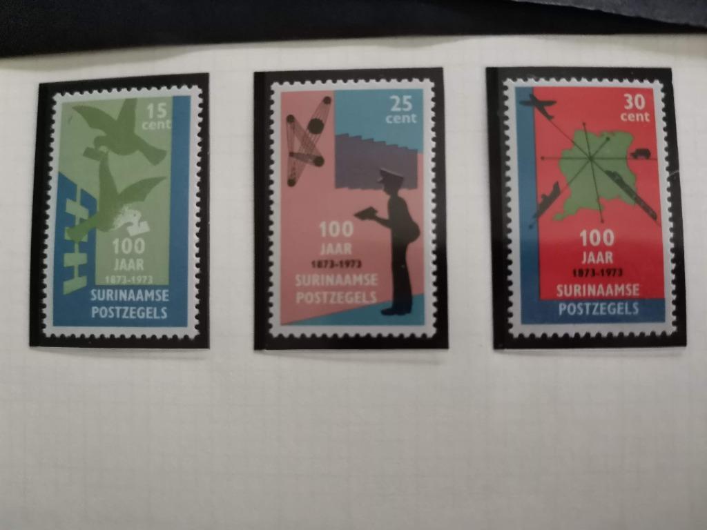 Suriname 1973 - 100 ans de timbres surinamais,oiseaux, carte, Enlèvement ou Envoi, Non oblitéré