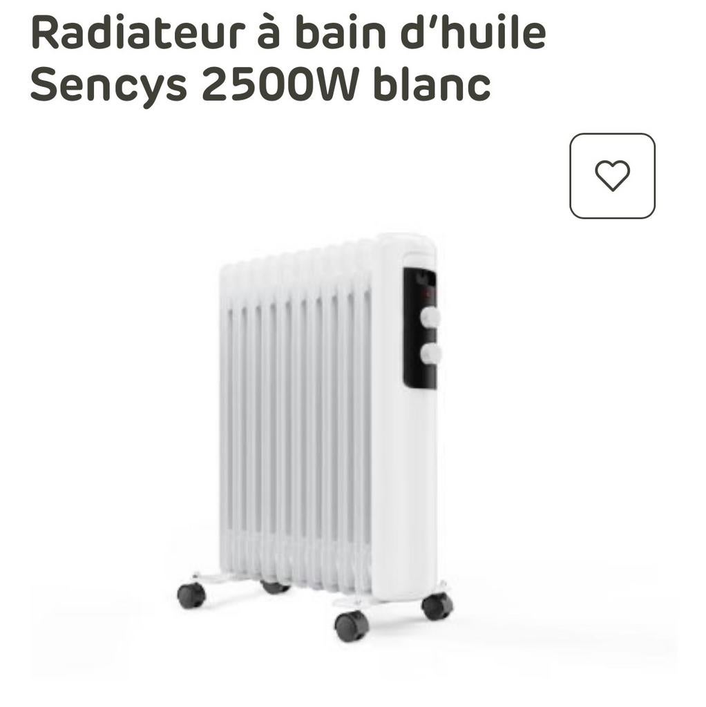 Radiateur à bain d’huile Sencys 2500W blanc, Enlèvement, Comme neuf, Radiateur