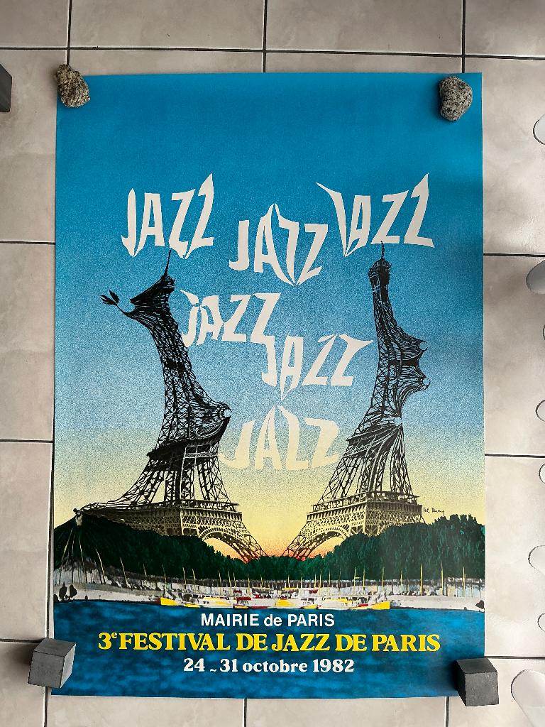 Pol Bury, poster van het Jazzfestival van Parijs 1982, Rechthoekig Staand, Deurposter of groter, Ophalen of Verzenden, Zo goed als nieuw