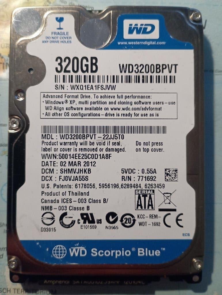 320GB HDD WD3200BPVT, Computers en Software, Harde schijven, Ophalen, Intern, Gebruikt, 320GB