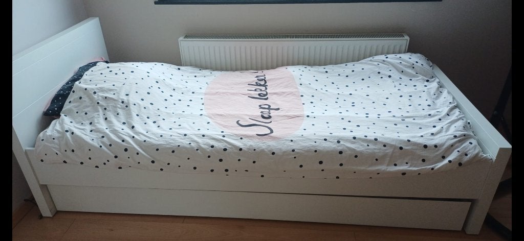Bed met lade latoflex en matras, 90 cm, Enlèvement, 200 cm, Blanc