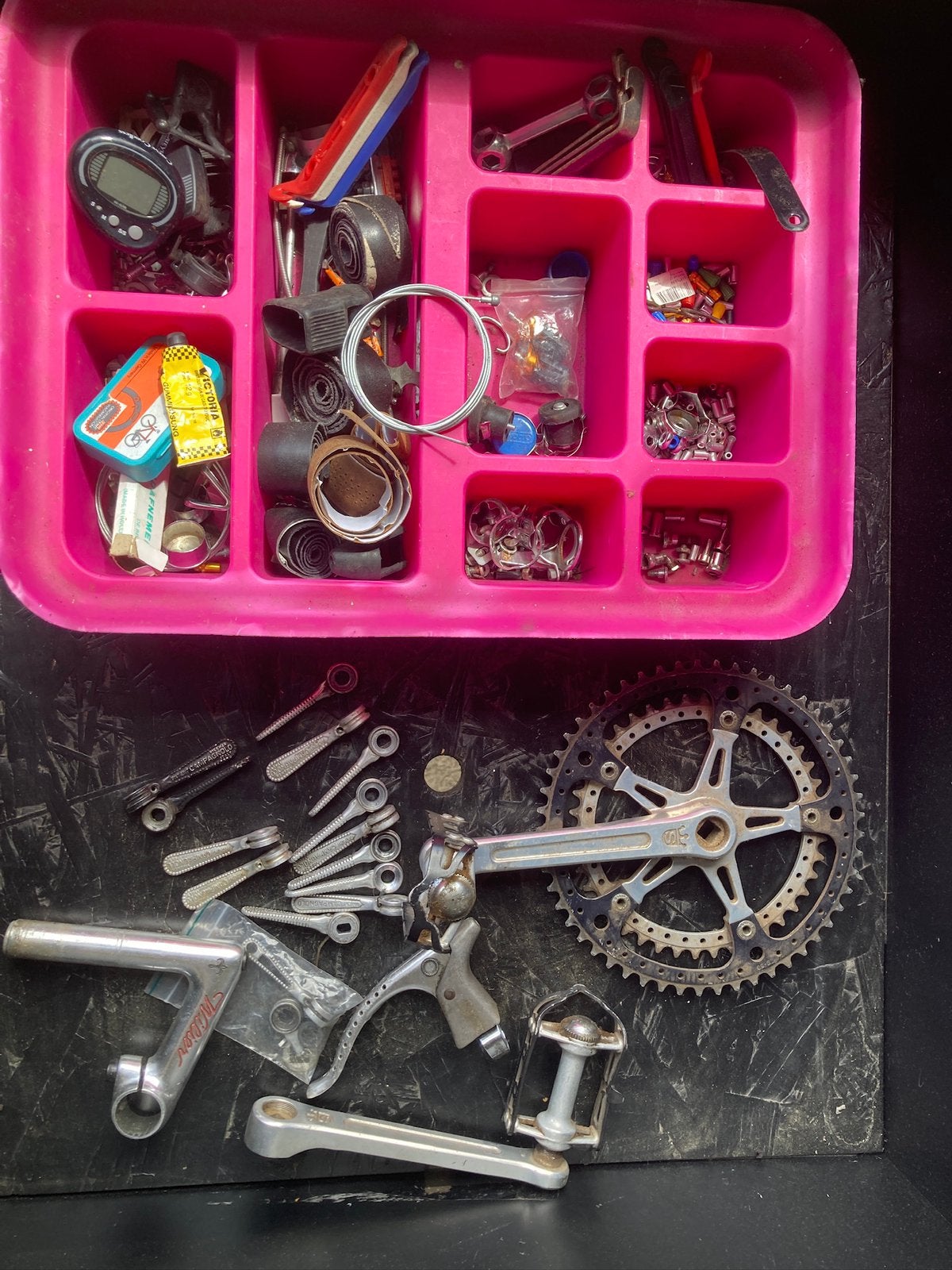 Lot pièces vélo vintage Campagnolo Shimano, Enlèvement
