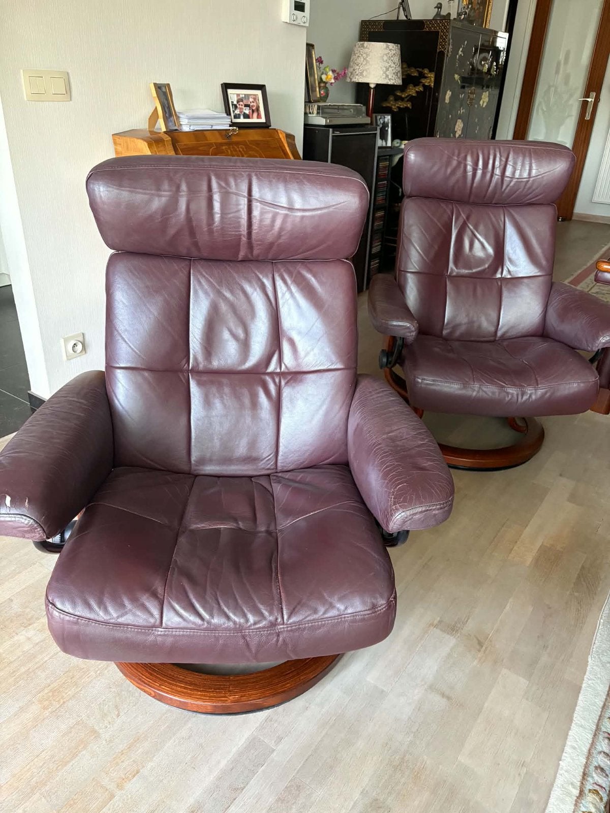 Stressless stoelen in bordeaux leder, Huis en Inrichting, Ophalen, Gebruikt, Leer