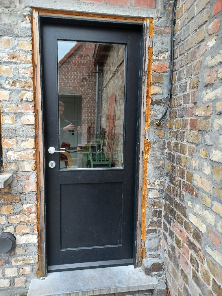 Houten buitendeur met glas, Bricolage & Construction, Fenêtres & Moustiquaires, Utilisé, Porte extérieure, 200 à 215 cm, 80 à 100 cm
