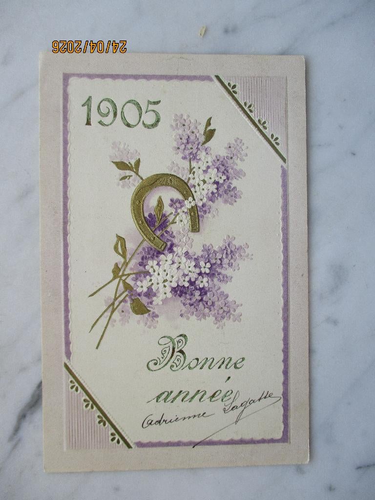 nieuwjaar hoefijzer bloemen datum 1905, Envoi, Avant 1920, Non affranchie, (Jour de) Fête