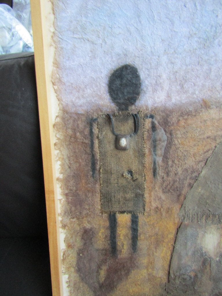 Fantastique tableau "technique" mixte peinture et collage, Antiquités & Art, Paysage urbain, Enlèvement, Collage, Autres matériaux