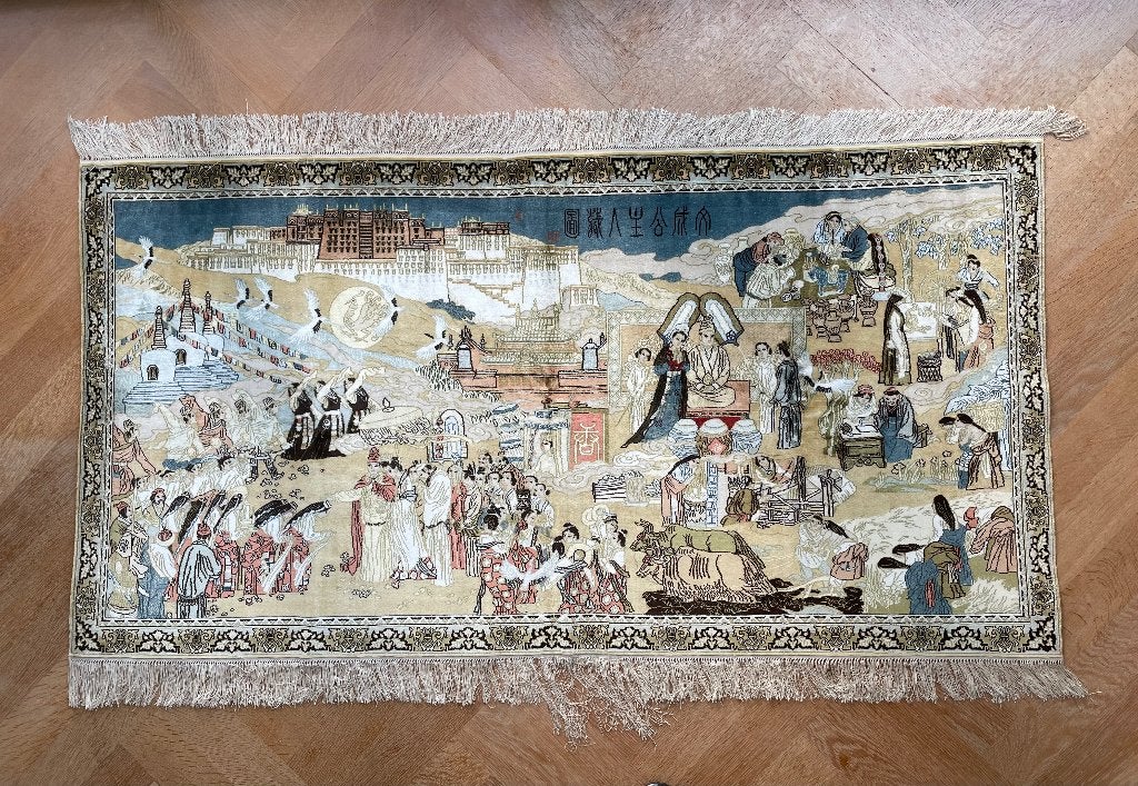 Tapis d’art en soie naturelle Chine 90x140cm, Enlèvement ou Envoi