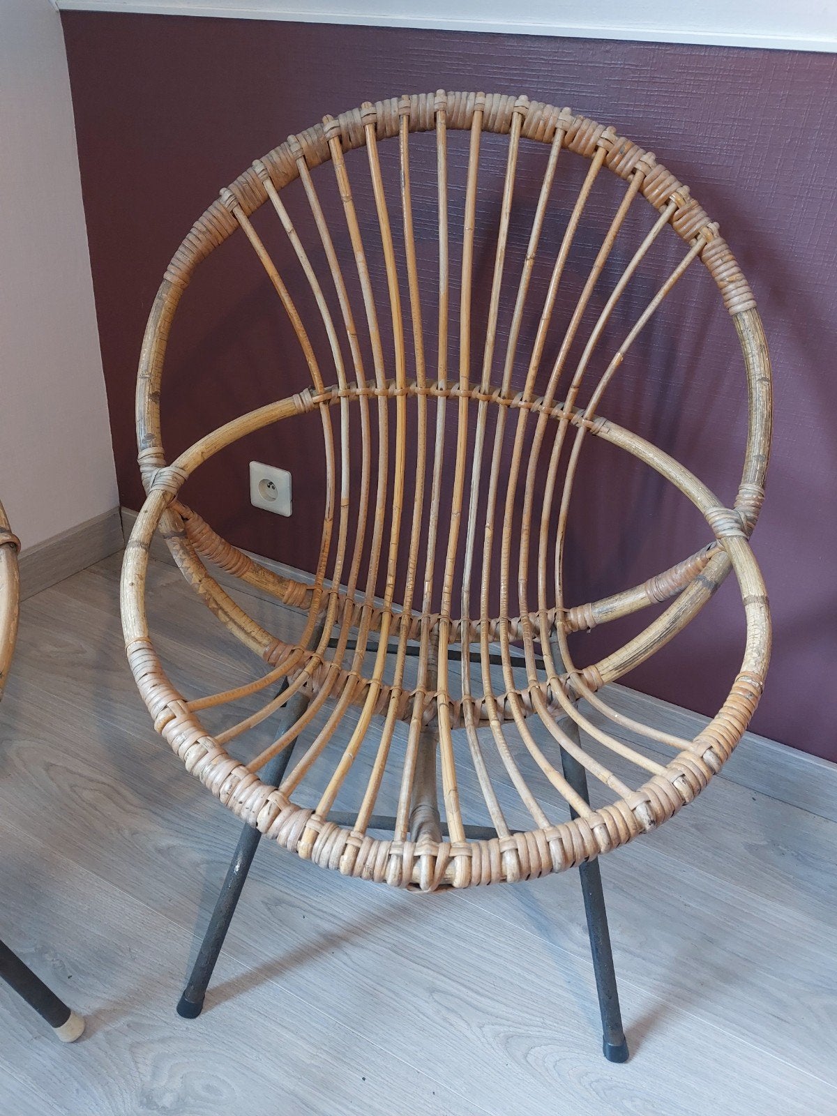 2 fauteuils en rotin vintage des années 50- 60, Enlèvement, Métal