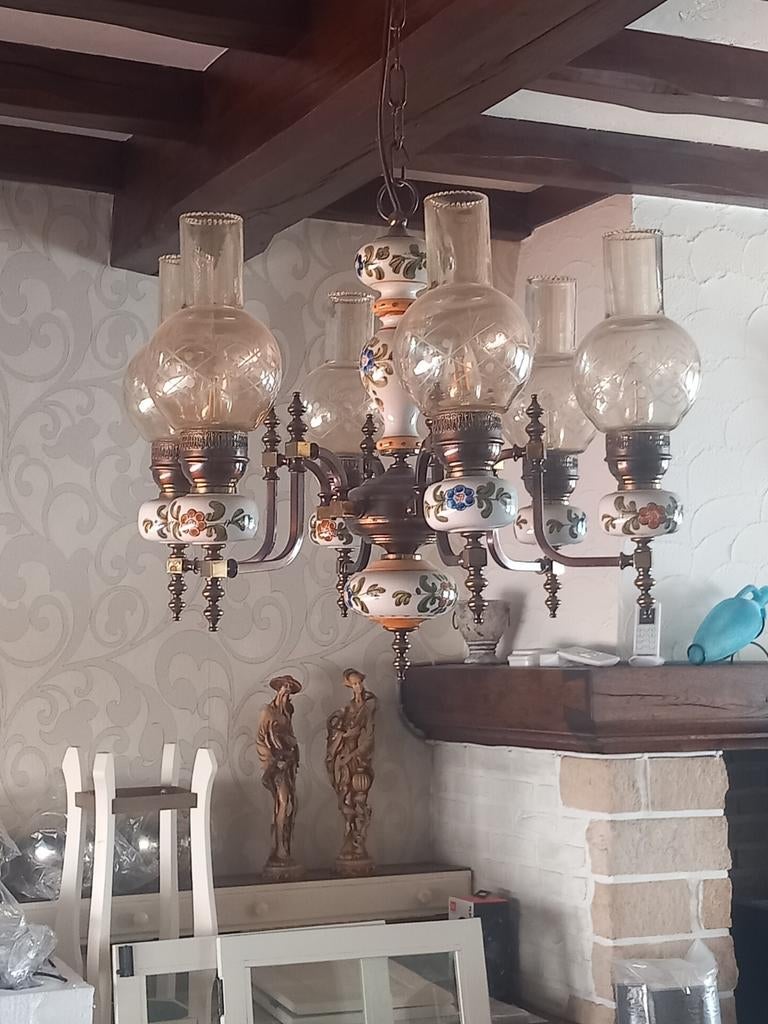 Duitse, porseleinen hanglamp, Antiek en Kunst, Ophalen of Verzenden