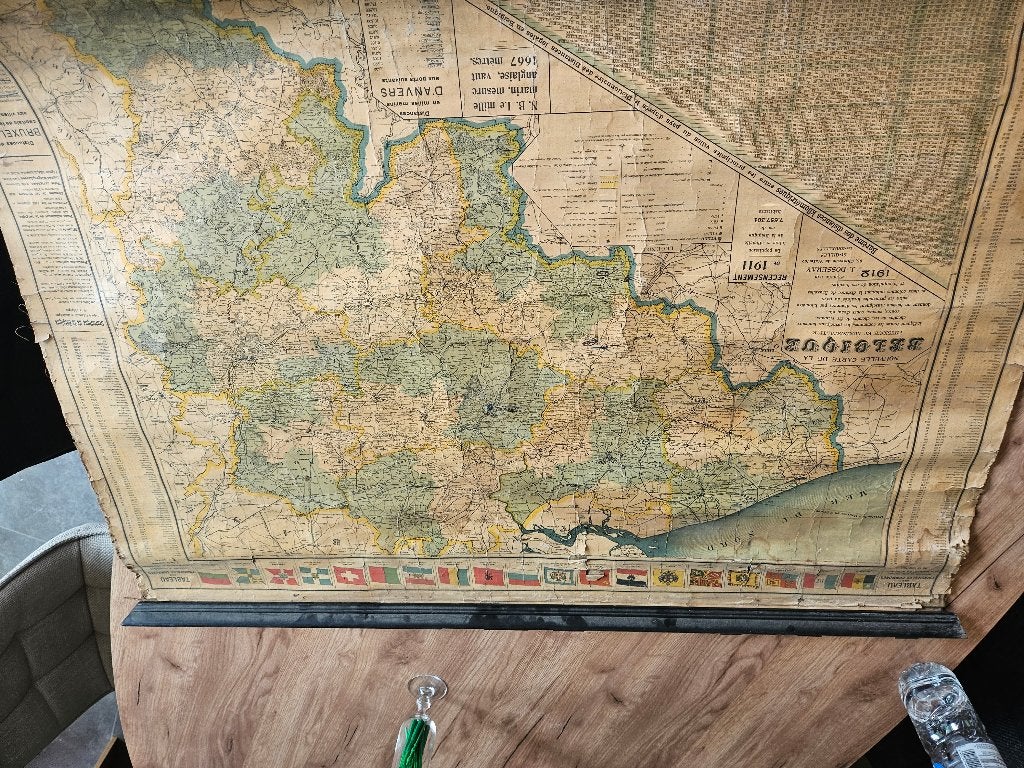 oude Belgische wandkaart uit 1912, Antiquités & Art, Enlèvement