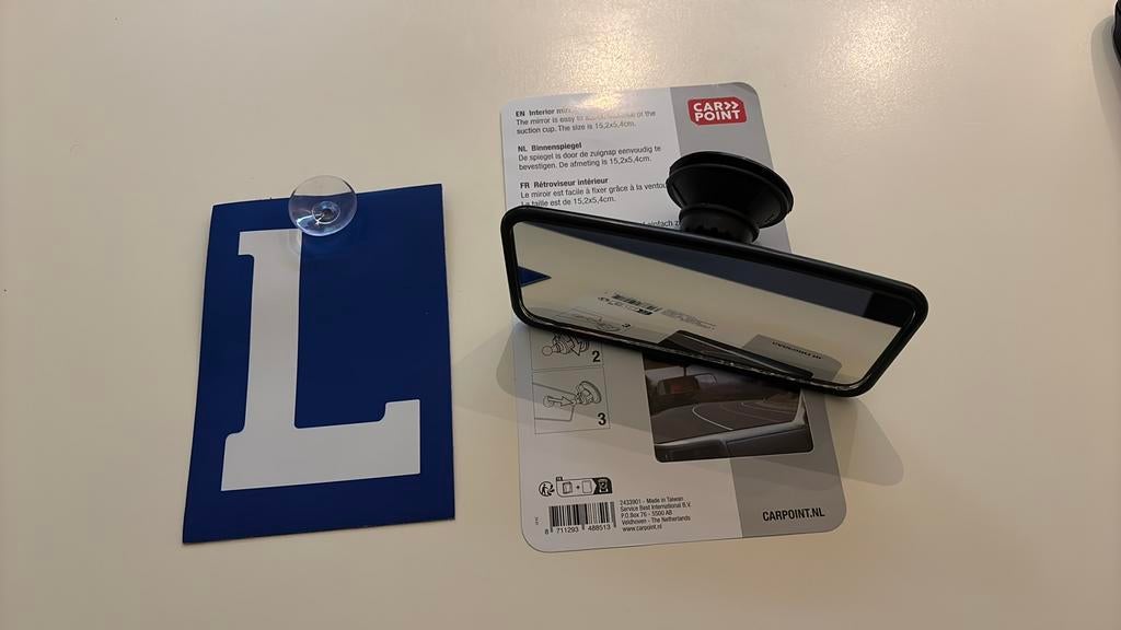 L-teken met zuignap + binnenspiegel, Autos : Pièces & Accessoires, Autres pièces automobiles, Enlèvement, Utilisé