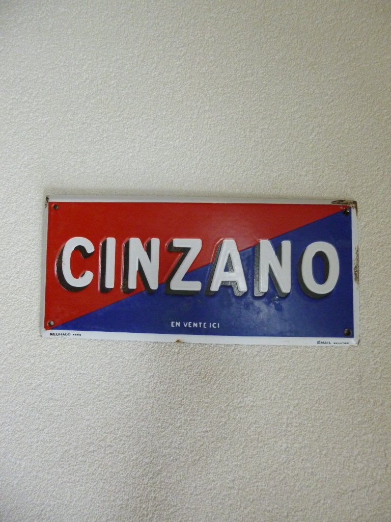 EMAILLE RECLAME BORD"CINZANO EN VENTE ICI"UIT JAREN 50/60, Verzamelen, Ophalen of Verzenden, Gebruikt, Reclamebord