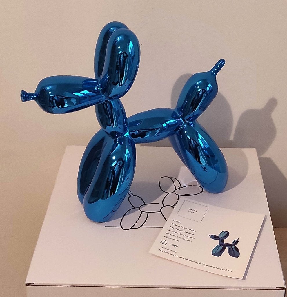 Balloon Dog Jeff Koons (After) mooi blauw, Gesigneerd, Beeld, Ophalen of Verzenden, Blauw