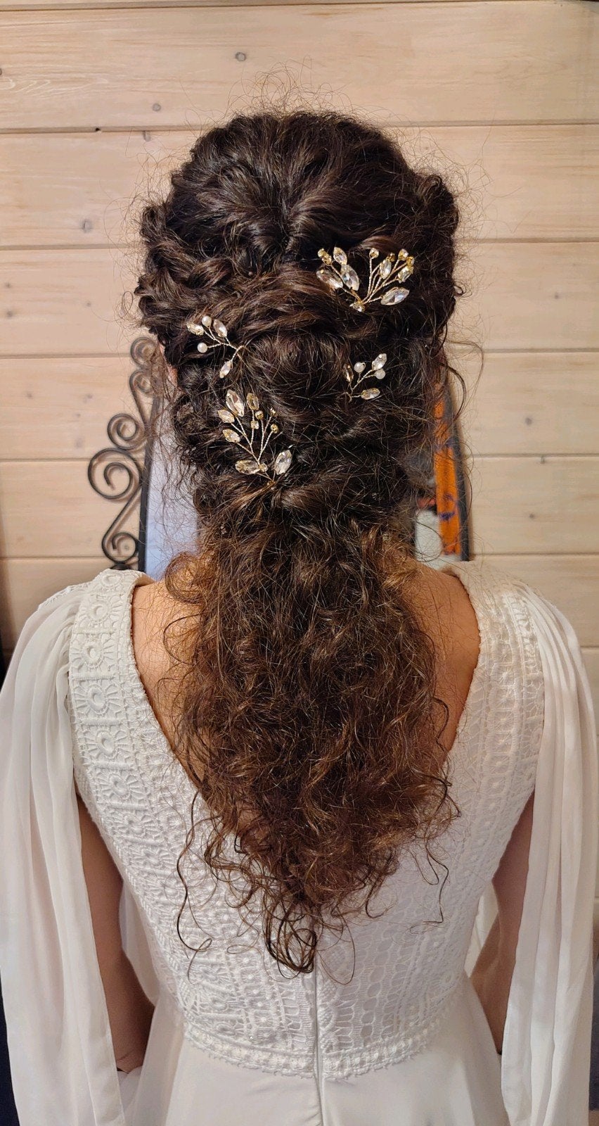 Bruiloft haaraccessoires: decoratieve haarspelden met strass, Enlèvement ou Envoi, Comme neuf, Doré, Accessoires