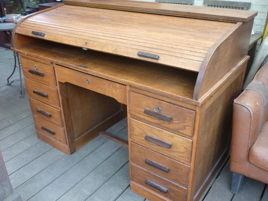Secrétaire avec volet (chêne massif) et commode associée, Enlèvement, Utilisé