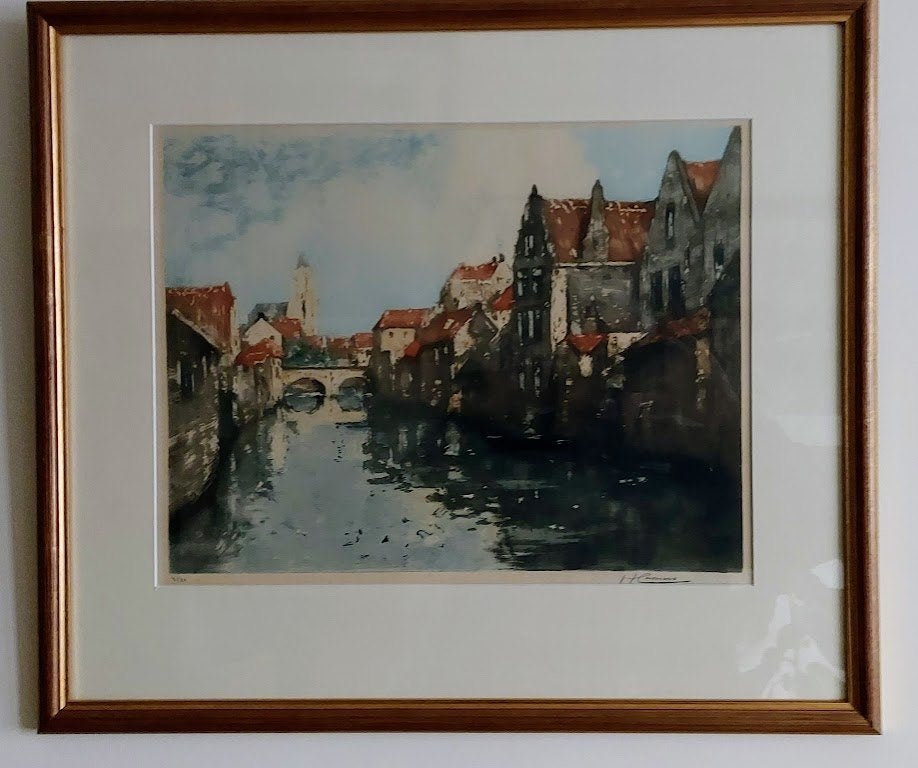 Lithographie d'Henri Cassier Oudenaarde Get/NR, Antiquités & Art, Numéroté, Enlèvement ou Envoi, Paysages, Lithographie