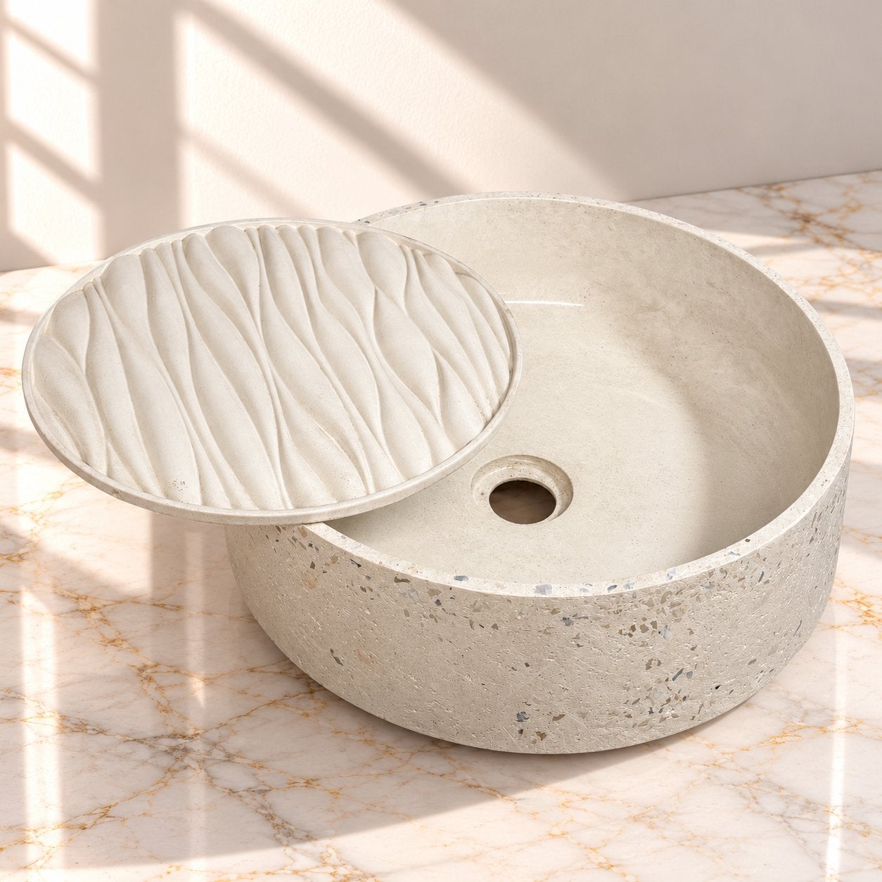 Lavabo/wasbak beige, Ophalen of Verzenden, Nieuw, Steen, Wastafel