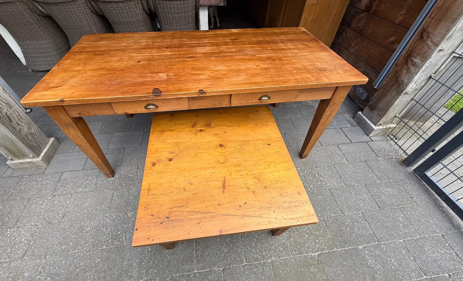 Hele zware oud geloogd grenen tafel eettafel salontafel set, Huis en Inrichting, Ophalen, Gebruikt