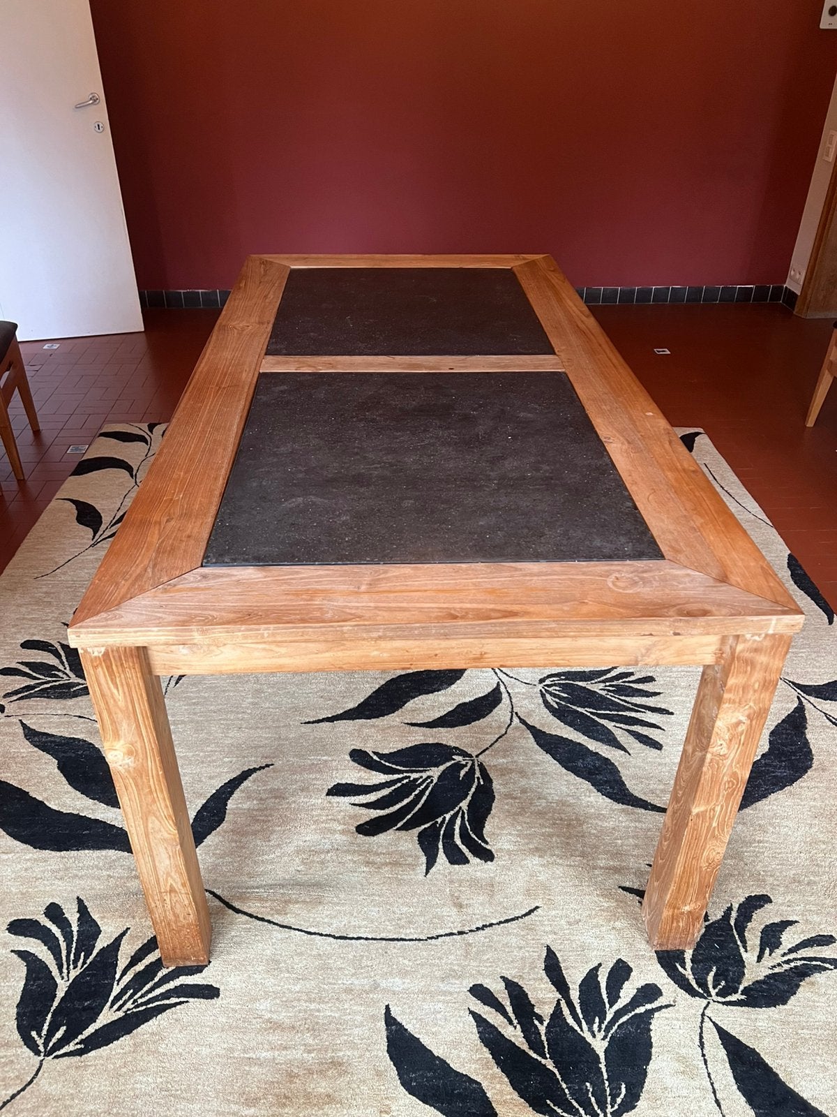 Grande table de salle à manger en bois avec pierre bleue, Maison & Meubles, Enlèvement, Comme neuf, Pierre bleue, 8 chaises ou plus