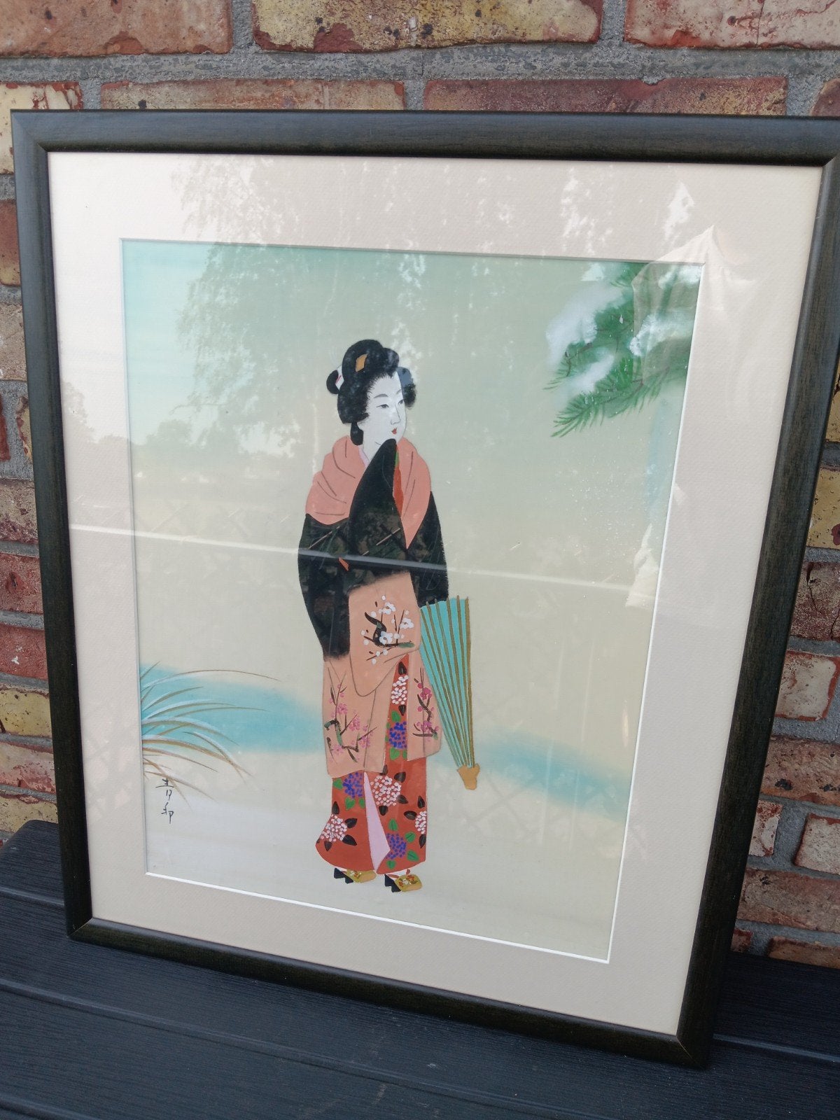 Japans zijdeschilderij-Geisha in kimono-Gesigneerd(Seihō), Antiek en Kunst, Gesigneerd, Ophalen, Portret en Figuren