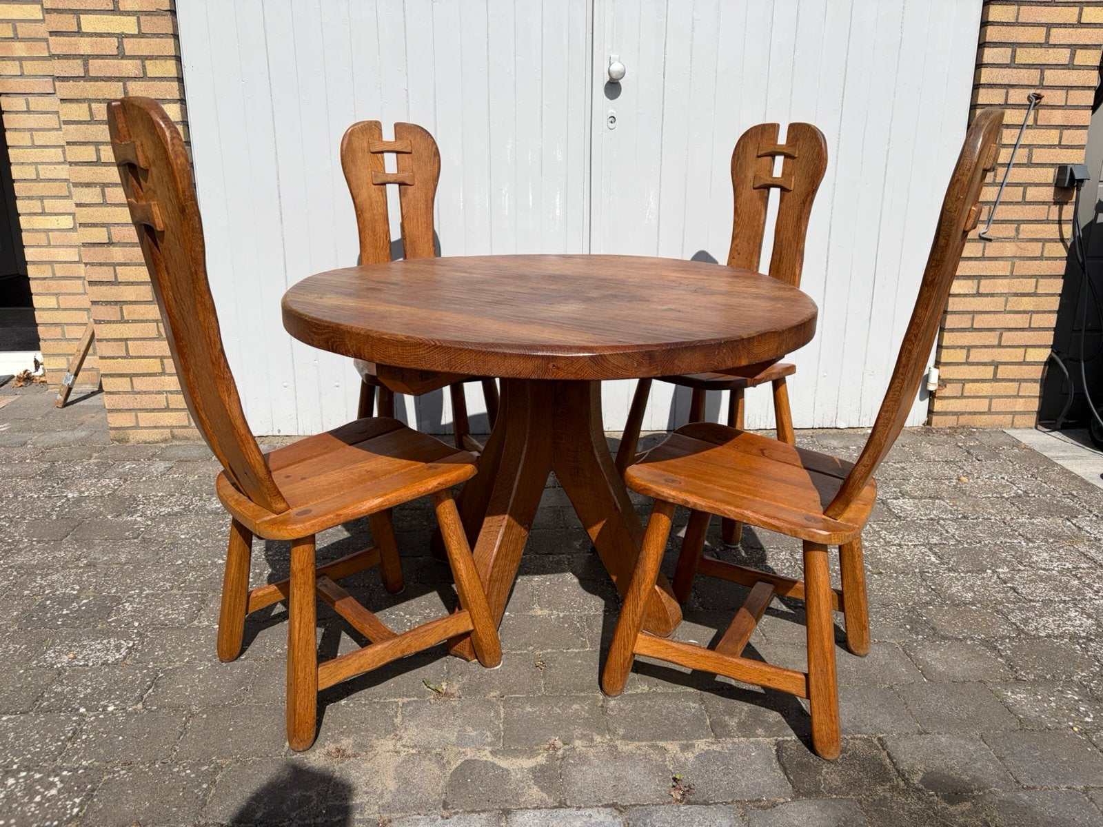 Vintage brutalistische de Puydt eettafel + stoelen, Ophalen, Zo goed als nieuw